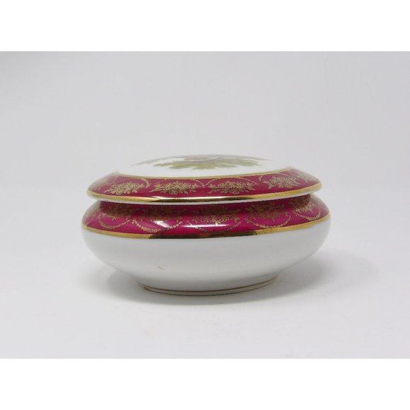 Vintage RH Limoges France Powder Vanity Trinket Box Burgandy and off white with - Picture 5 of 10